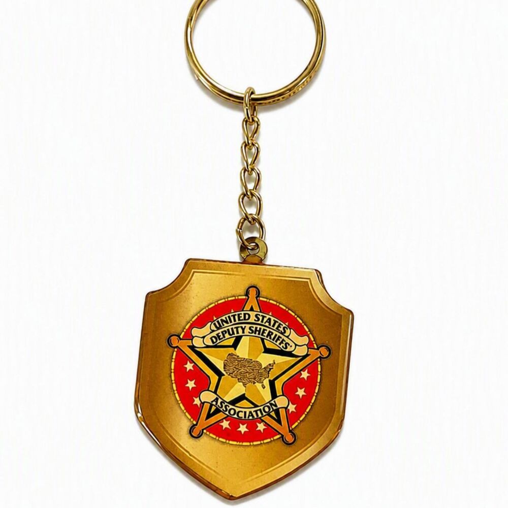 Gold Tone Metal United States Deputy Sheriffs Association Shield Badge Keychain